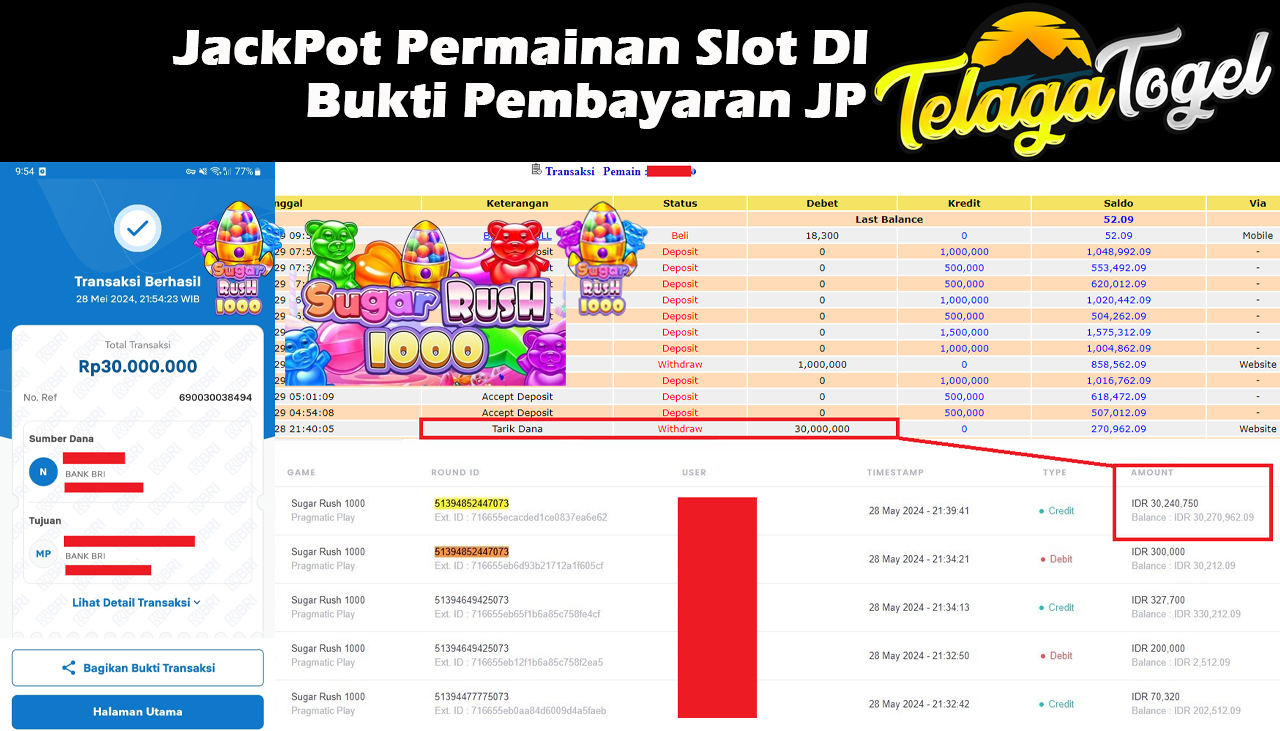 TELAGATOGEL JACKPOT SLOT GAME Rp.30,000,000,- LUNAS
