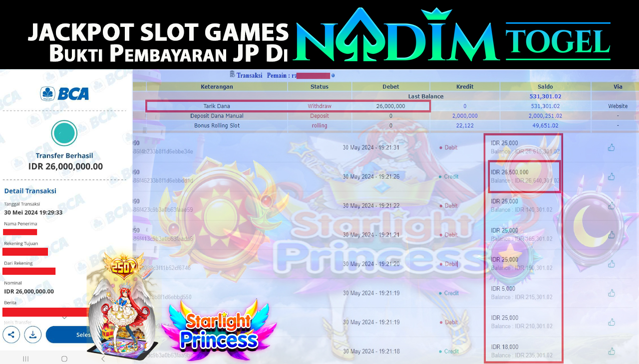 NADIMTOGEL JACKPOT SLOT STARLIGHT PRINCESS  Rp.26.000.000,- LUNAS