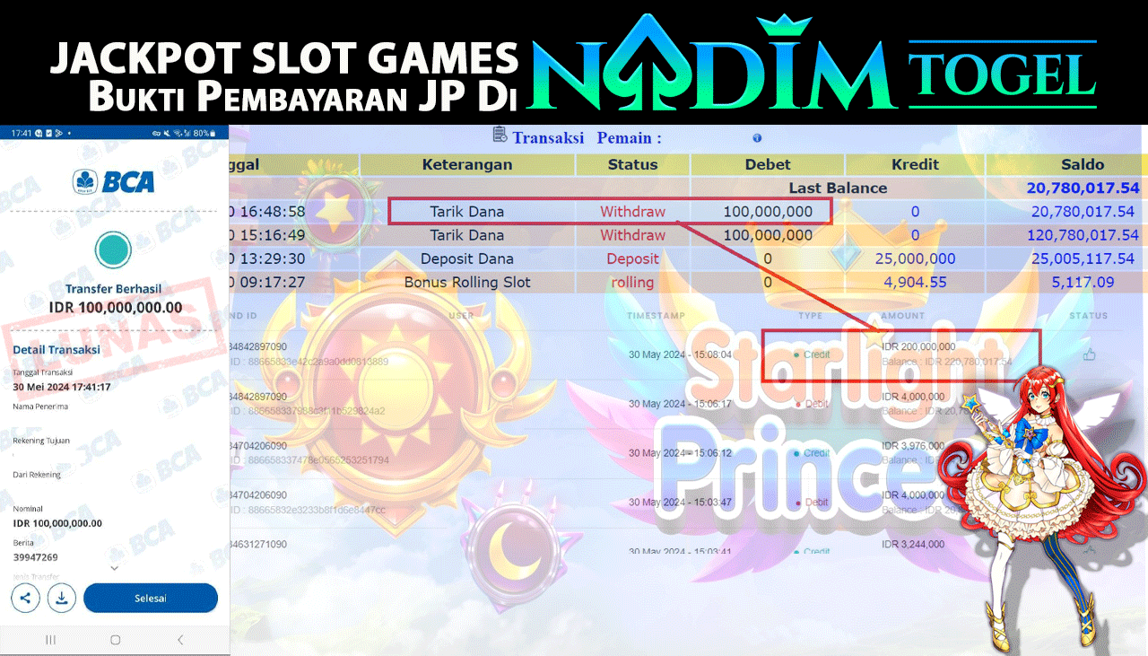 NADIMTOGEL JACKPOT SLOT STARLIGHT PRINCESS  Rp.100.000.000,- LUNAS