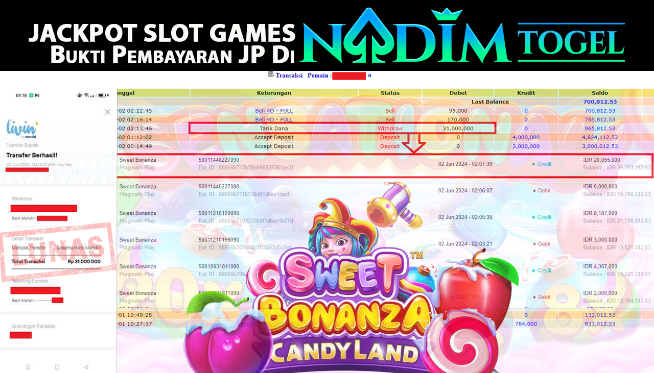 NADIMTOGEL JACKPOT SLOT SWEET BONANZA Rp.31.000.000,- LUNAS