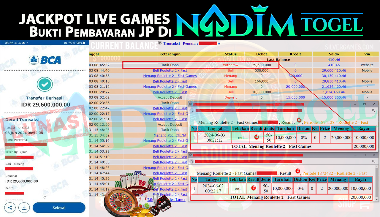 NADIMTOGEL JACKPOT LIVE GAME Roulette  Rp.29,600,000- LUNAS
