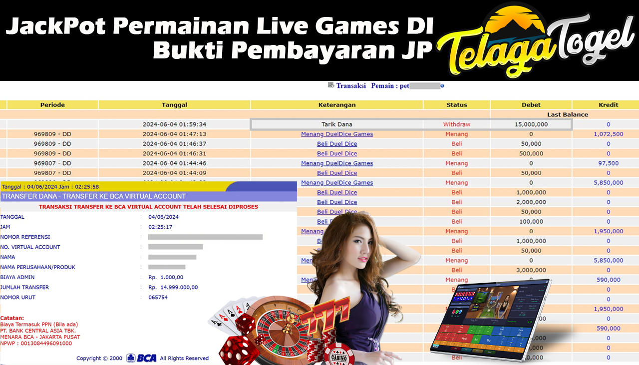 TELAGATOGEL JACKPOT LIVE GAME DuelDice Games Rp,15,000,000- LUNAS