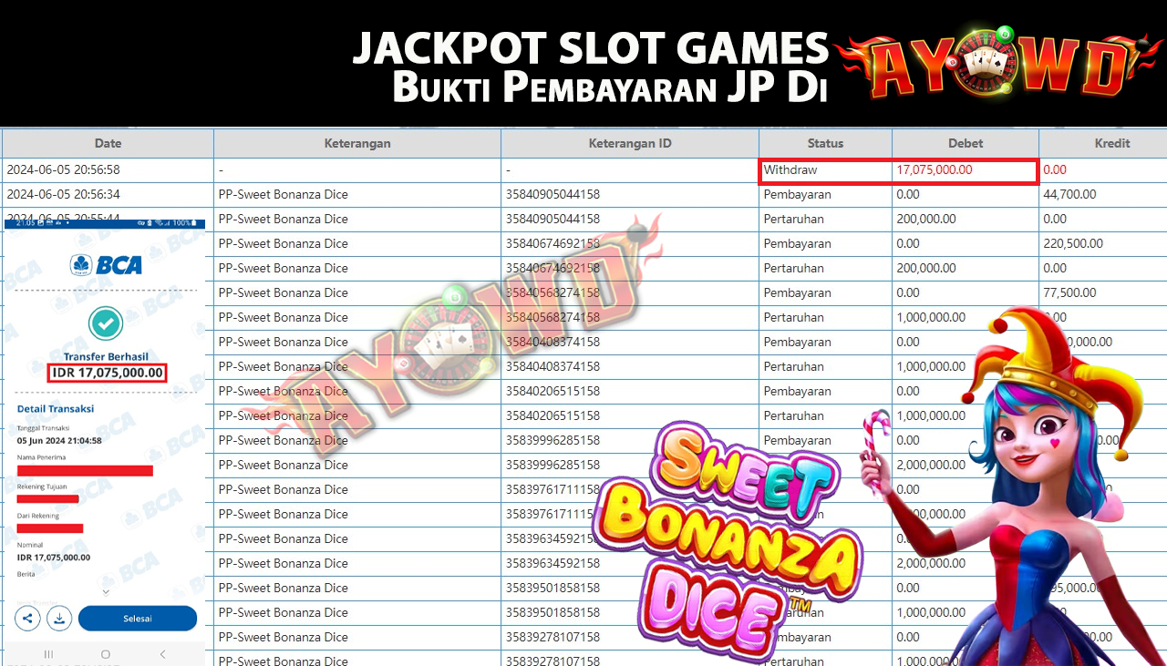 AYOWD JACKPOT SLOT GAME PP-Sweet Bonanza Dice Rp,17,075,000 LUNAS