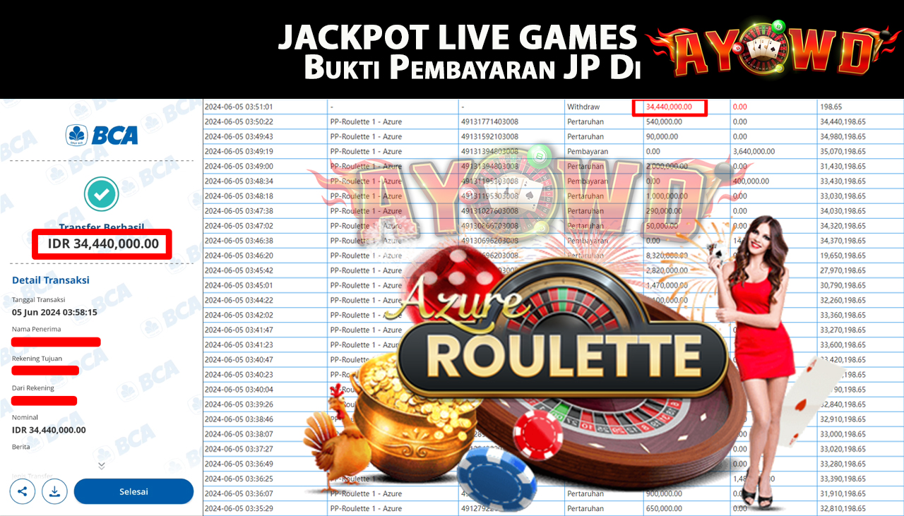 AYOWD JACKPOT LIVE GAMES PP-Roulette 1 - Azure Rp,34,440,000 LUNAS