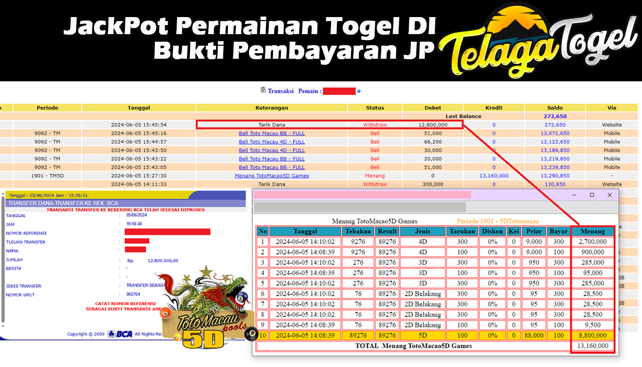 TELAGATOGEL JACKPOT TOGEL TOTOMACAU 5D Rp,12,800,000- LUNAS