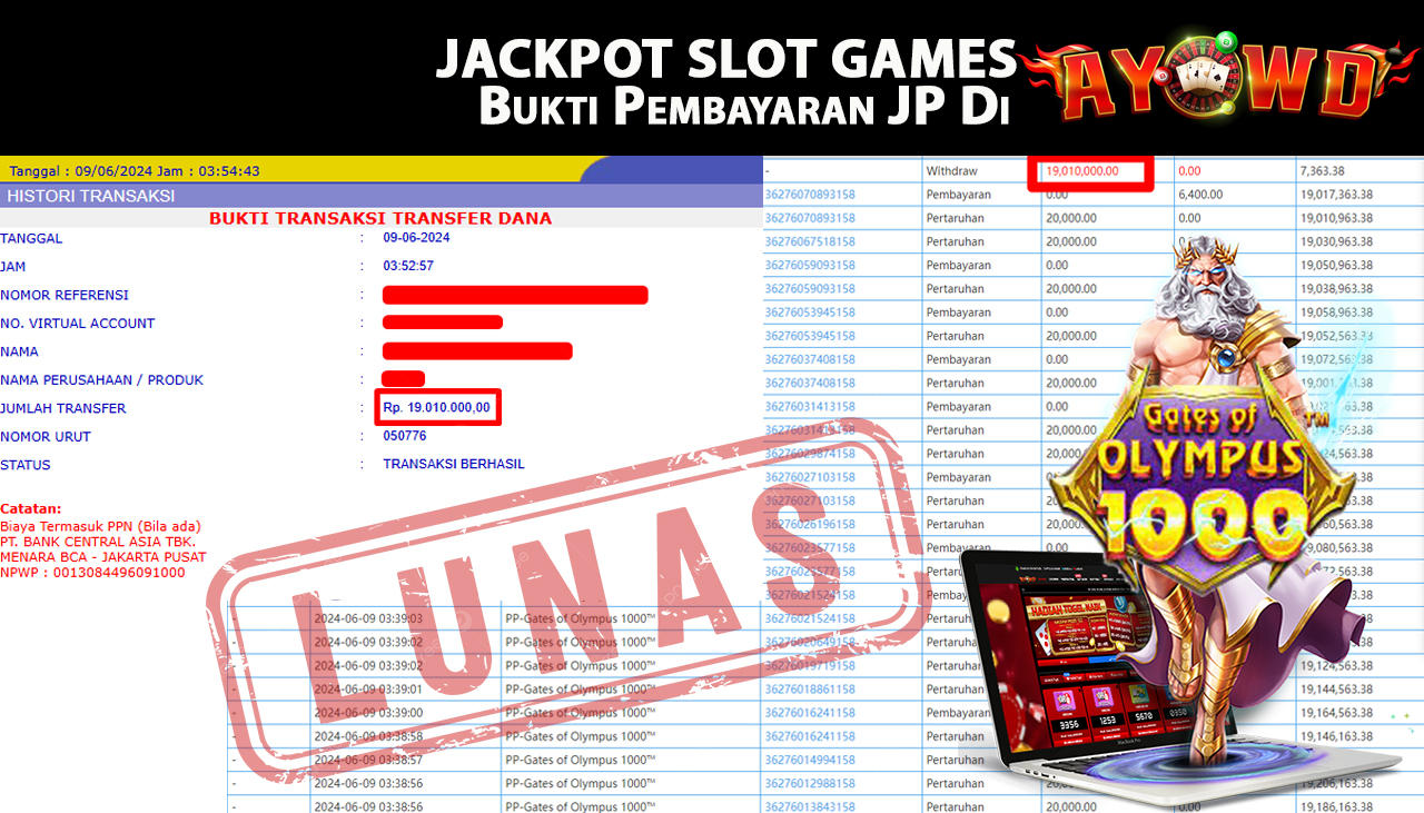 AYOWD JACKPOT SLOT GAME PP-Gates of Olympus 1000 Rp,19,010,000 LUNAS