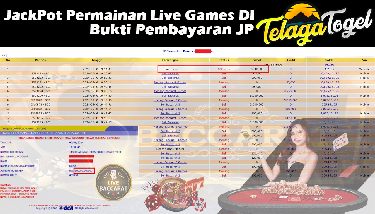 TELAGATOGEL JACKPOT LIVE GAME Baccarat Games Rp,10,000,000- LUNAS
