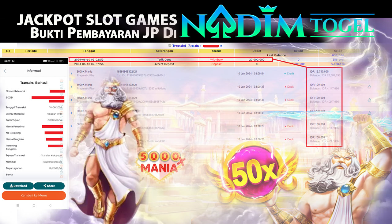 NADIMTOGEL JACKPOT SLOT 5000X Mania Rp 20,000,000,- LUNAS