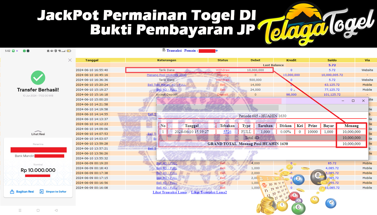 TELAGATOGEL JACKPOT TOGEL HUAHIN 1630 Rp,10,000,000- LUNAS