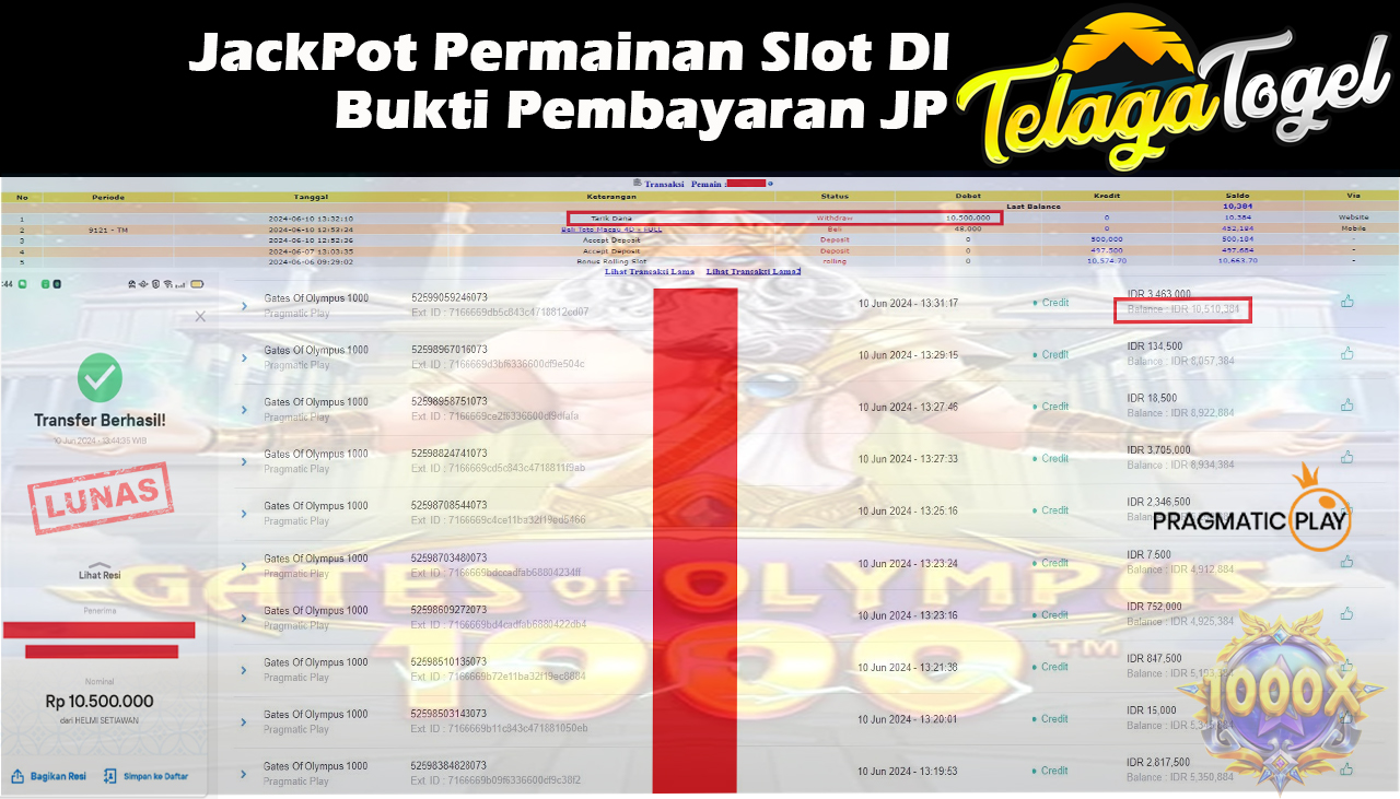 TELAGATOGEL JACKPOT SLOT GAME Rp.10,500,000 ,- LUNAS