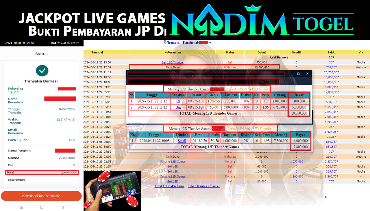 NADIMTOGEL JACKPOT LIVE GAMES 12D THUNDER  Rp 20,000,000- LUNAS
