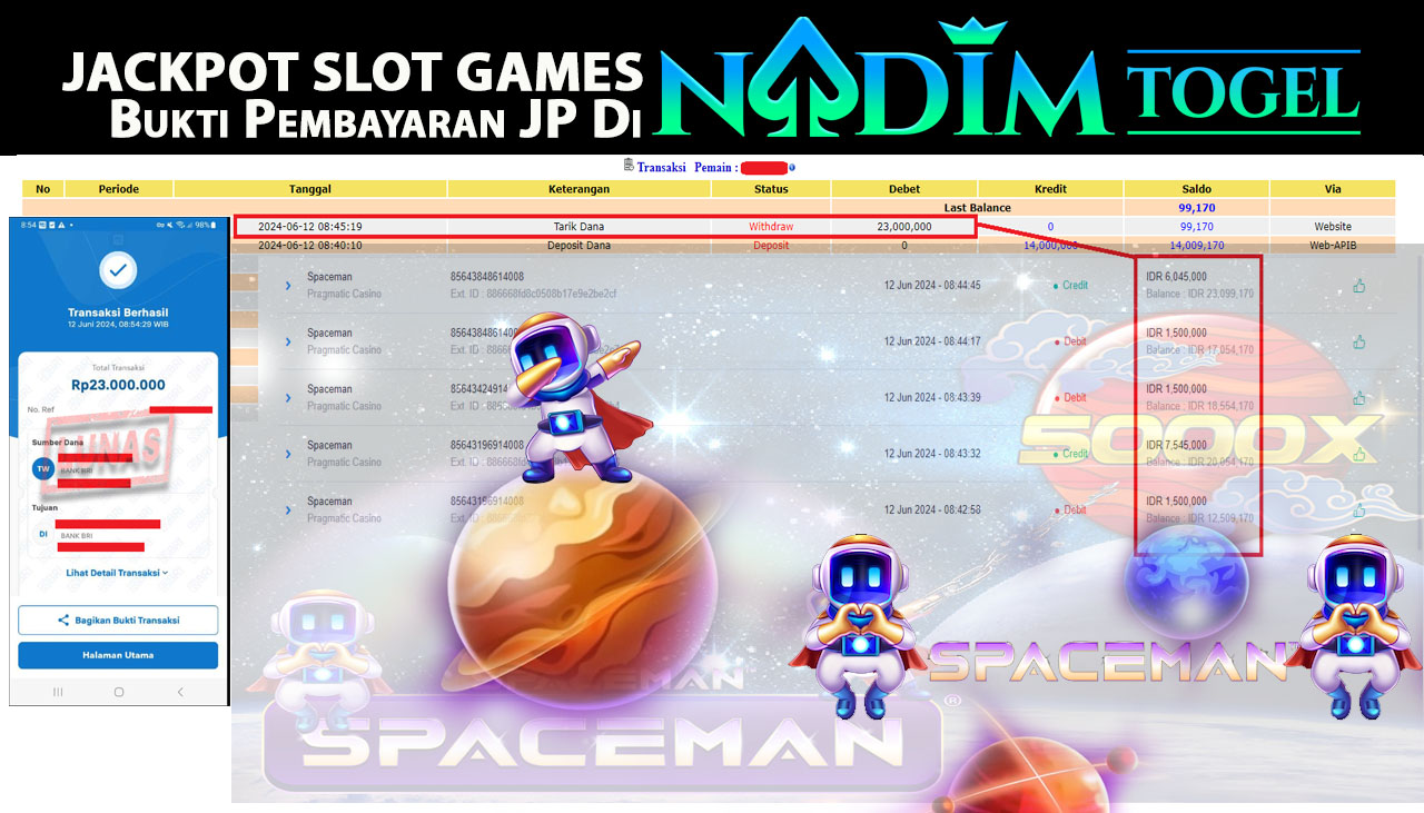 NADIMTOGEL JACKPOT SLOT 	 Spaceman Rp 23,000,000,- LUNAS