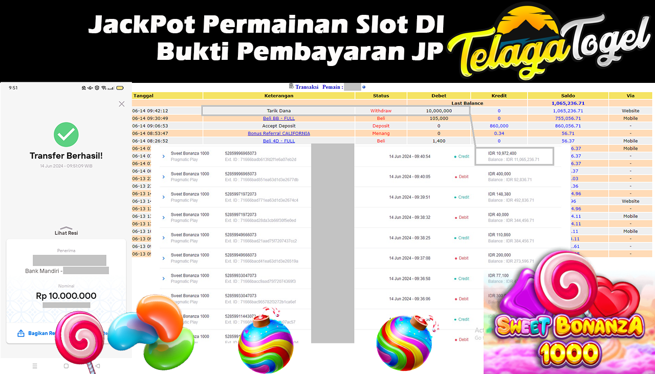 TELAGATOGEL JACKPOT SLOT GAME PP-Sweet Bonanza 1000 Rp.13.000.000,- LUNAS