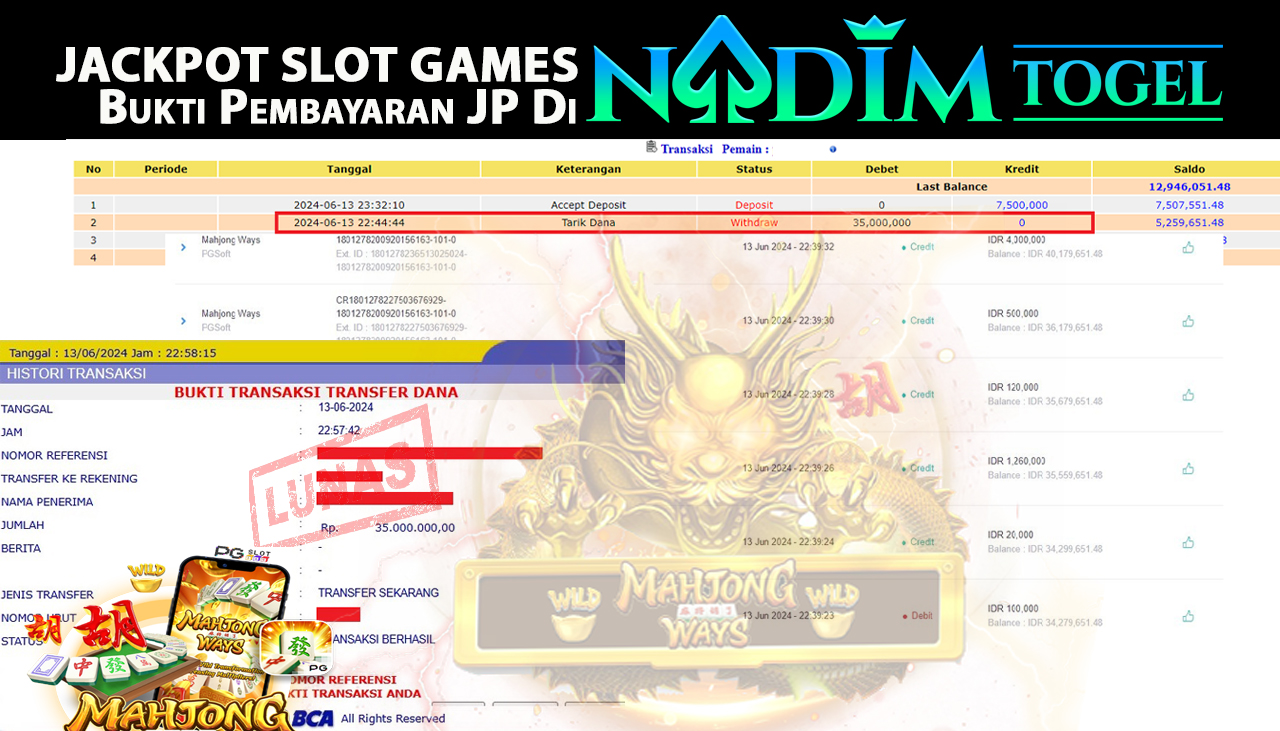 NADIMTOGEL JACKPOT SLOT  MAHJONG Ways Rp 35,000,000,- LUNAS