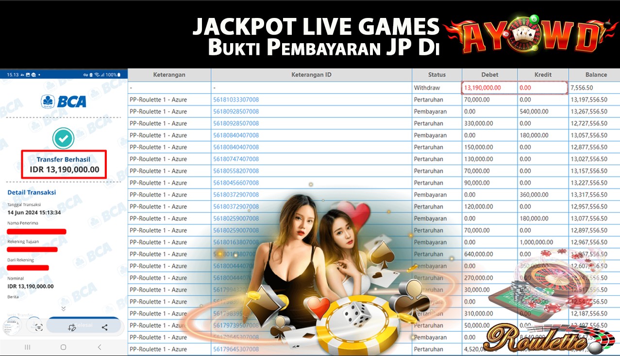 AYOWD JACKPOT LIVE GAMES PP-Roulette 1 - Azure Rp,13,190,000 LUNAS