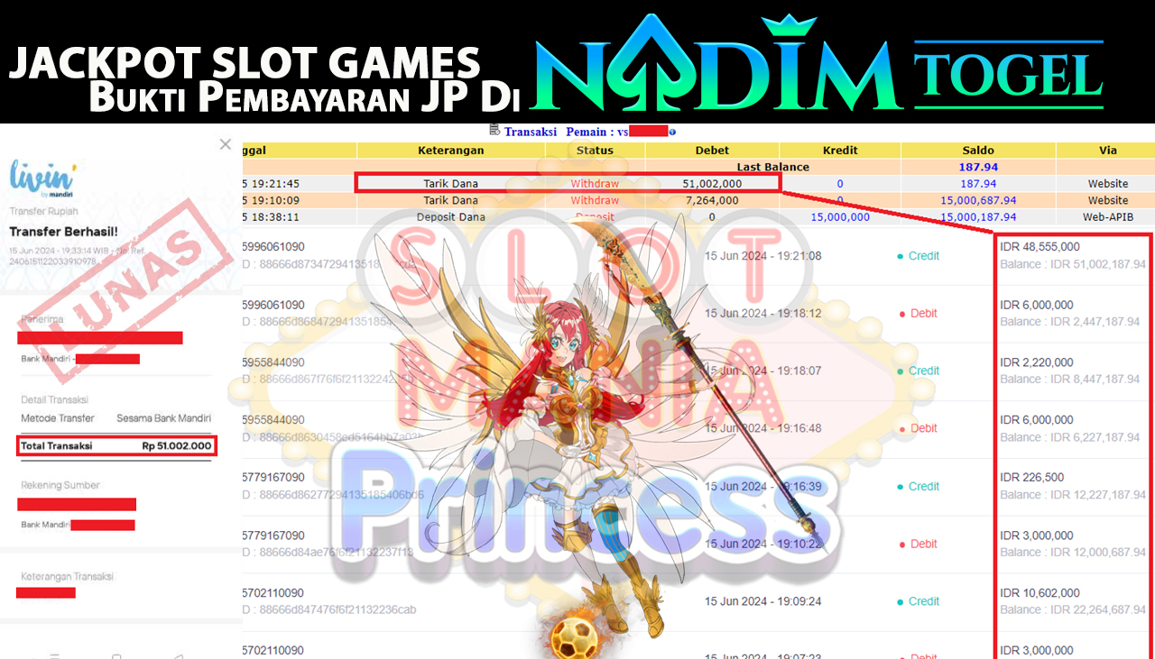 NADIMTOGEL JACKPOT SLOT  MANIA PRINCESS Rp 51,002,000,- LUNAS