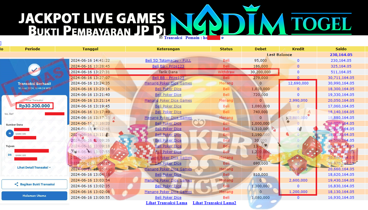 NADIMTOGEL JACKPOT LIVE GAMES Poker Dice Rp 30,200,000- LUNAS