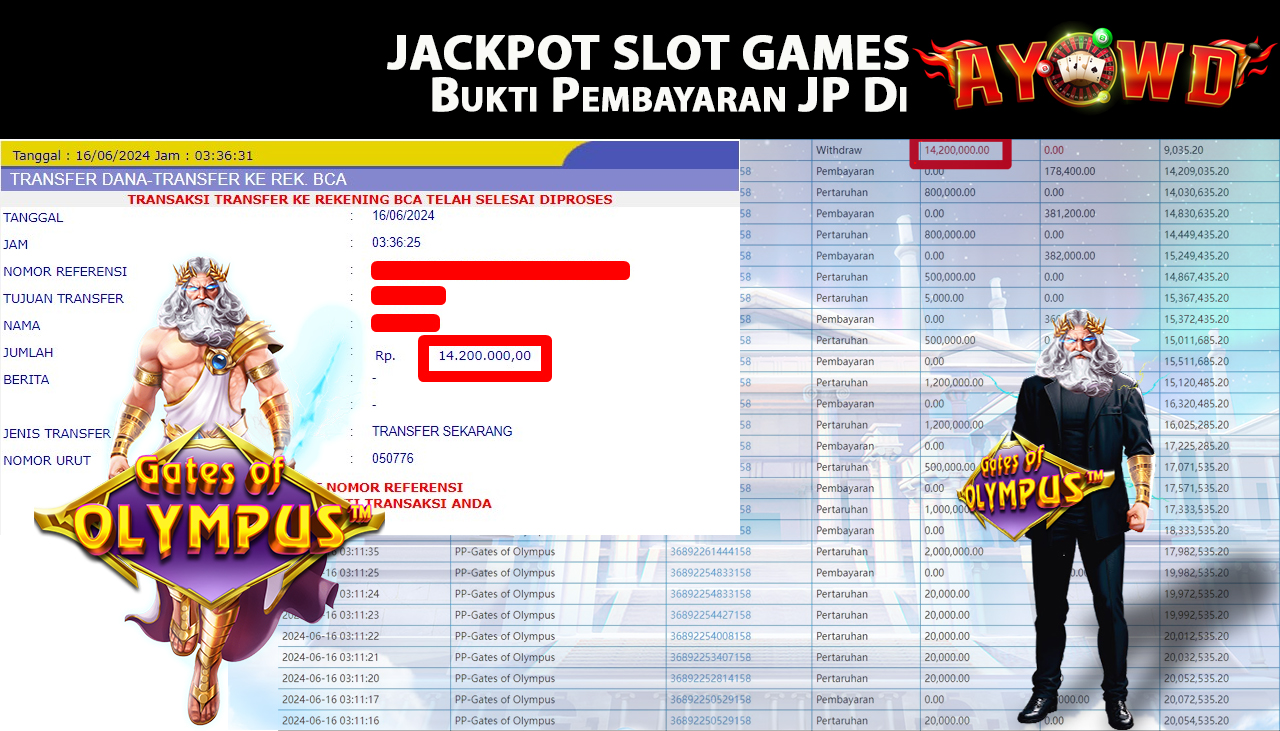 AYOWD JACKPOT SLOT GAME PP-Gates of Olympus Rp,14,200,000 LUNAS