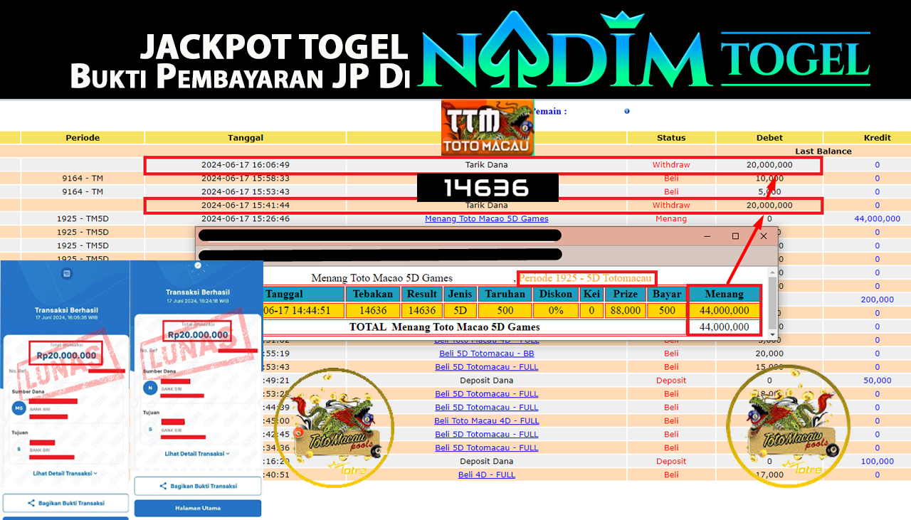 NADIMTOGEL JACKPOT TOGEL TOTOMACAU 5D Rp 40,000,000,- LUNAS