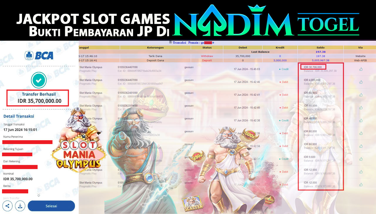 NADIMTOGEL JACKPOT SLOT MANIA OLYMPUS Rp 35,700,000,- LUNAS