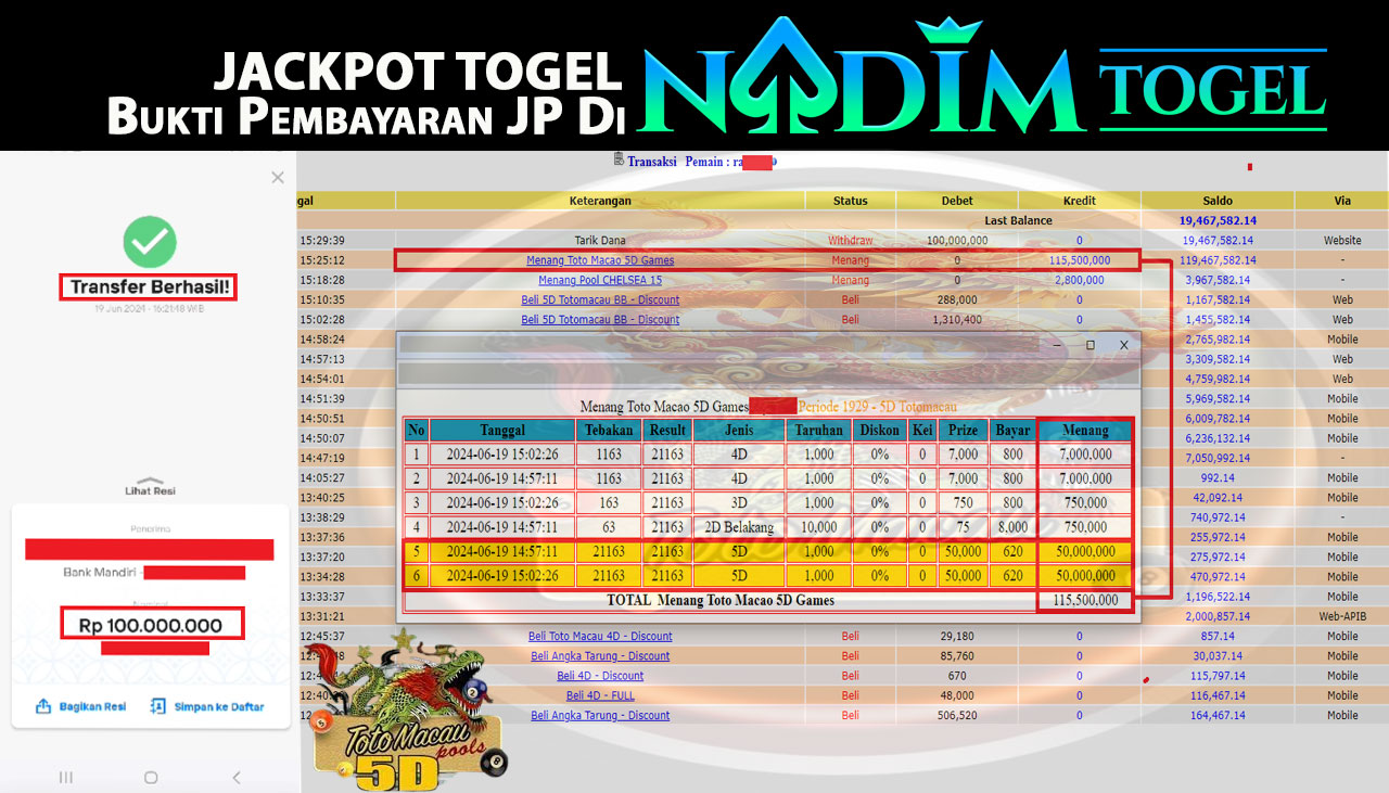 NADIMTOGEL JACKPOT TOGEL TOTO MACAU 5D Rp 115,000,000,- LUNAS
