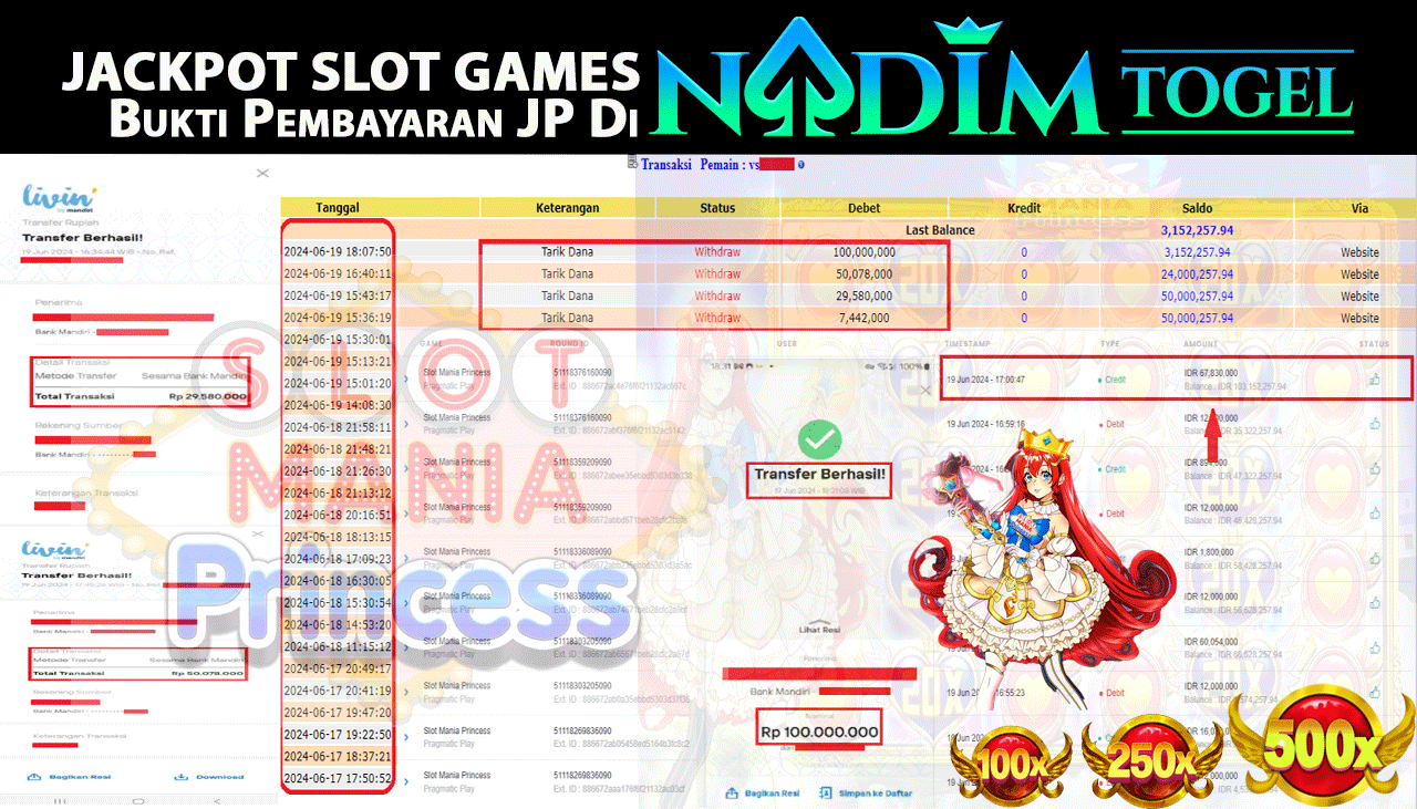 NADIMTOGEL JACKPOT SLOT Mania Princess Rp 179,658,000,- LUNAS