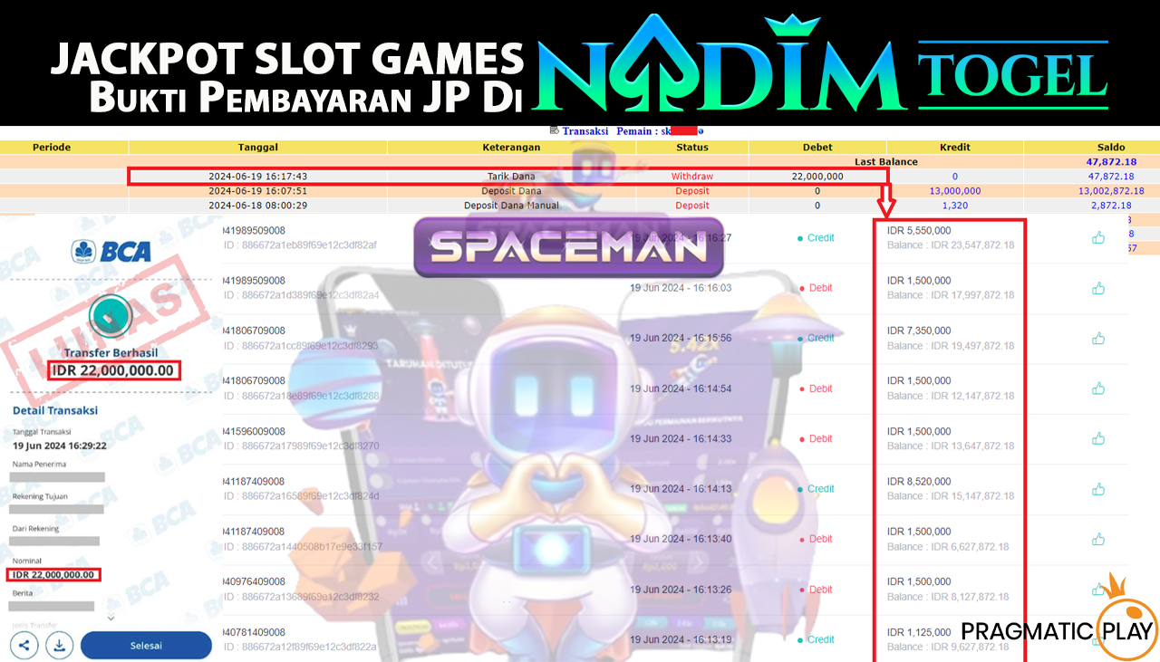 NADIMTOGEL JACKPOT SLOT SPACEMAN Rp 22,000,000,- LUNAS