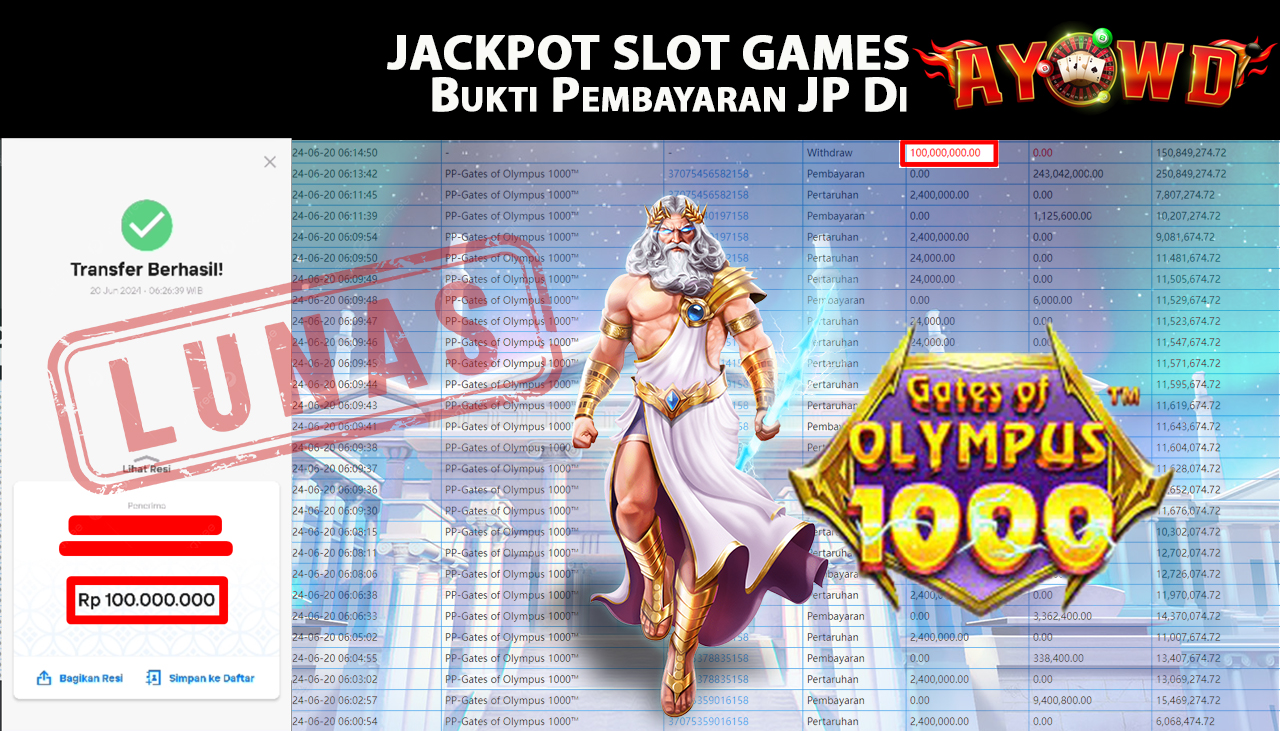 AYOWD JACKPOT SLOT GAME PP-Gates of Olympus 1000 Rp,100,000,000. LUNAS