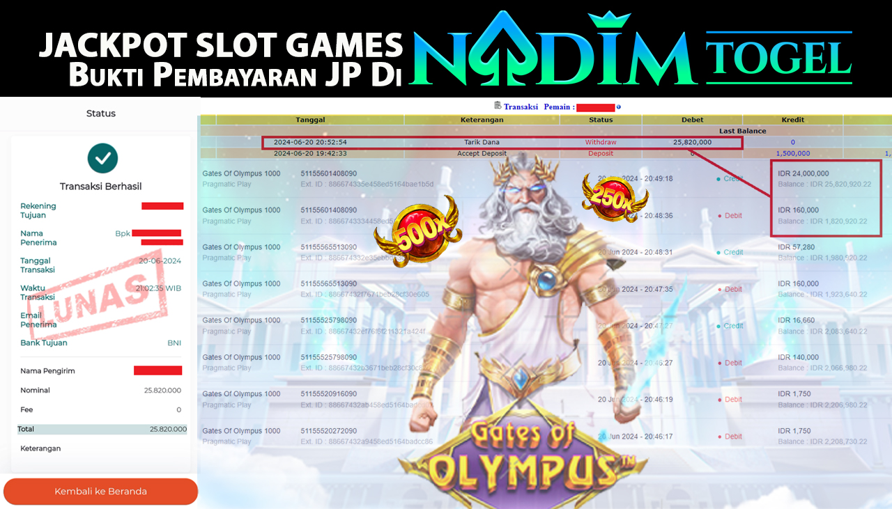 NADIMTOGEL JACKPOT SLOT Gates Of Olympus 1000 Rp 25,820,000,- LUNAS