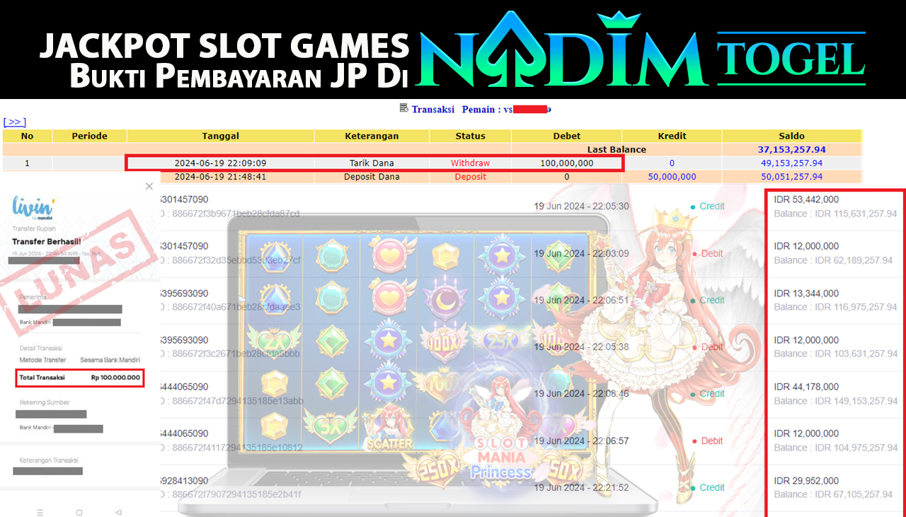 NADIMTOGEL JACKPOT SLOT Mania Princess Rp 100,000,000,- LUNAS