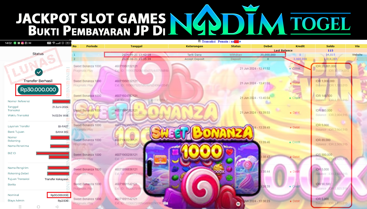 NADIMTOGEL JACKPOT SLOT Sweet Bonanza 1000 Rp.30.000.000,- LUNAS