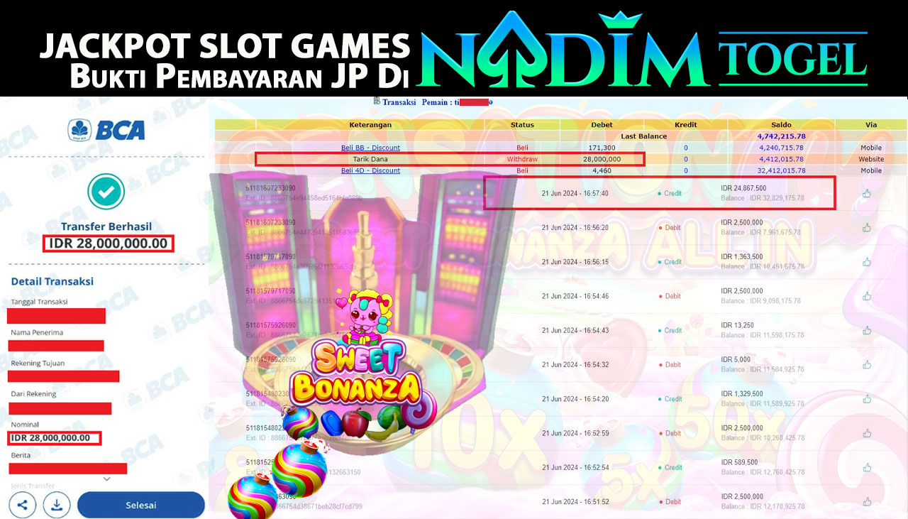 NADIMTOGEL JACKPOT SLOT SWEET BONANZA Rp.28.000.000,- LUNAS