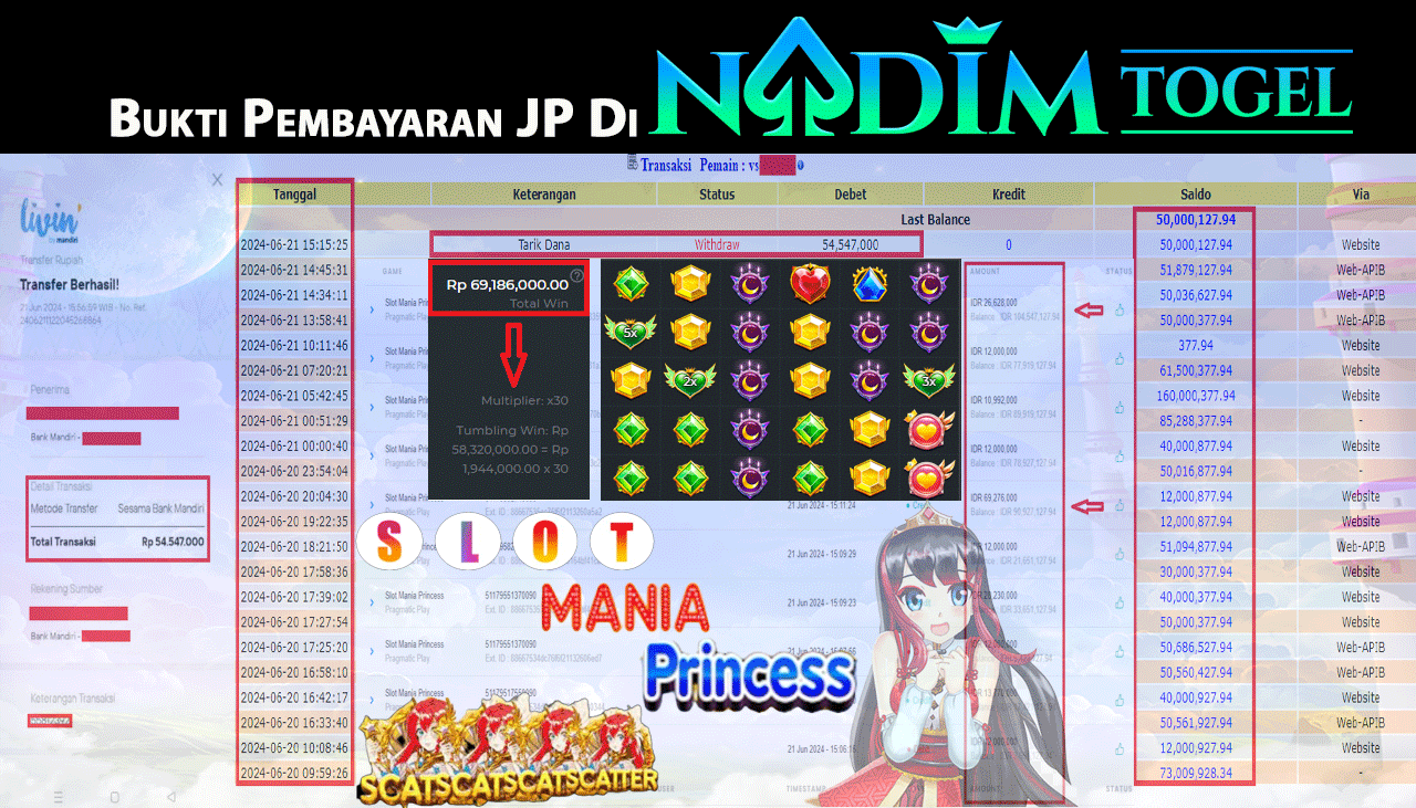 NADIMTOGEL JACKPOT SLOT MANIA PRINCESS Rp.54.547.000,- LUNAS