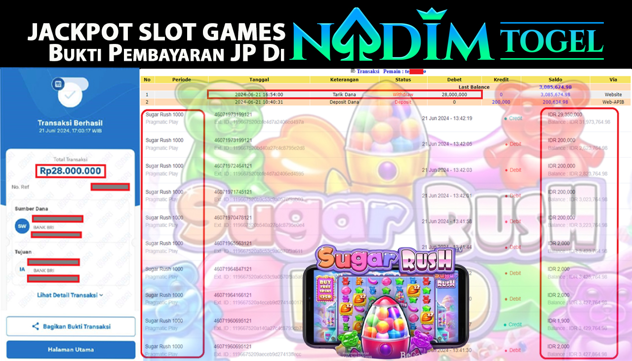 NADIMTOGEL JACKPOT SLOT Sugar Rush1000 Rp.28.000.000,- LUNAS