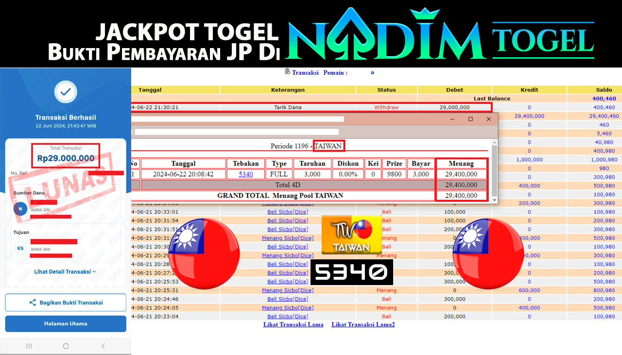 NADIMTOGEL JACKPOT TOGEL PASARAN TAIWAN Rp.29,000,000- LUNAS