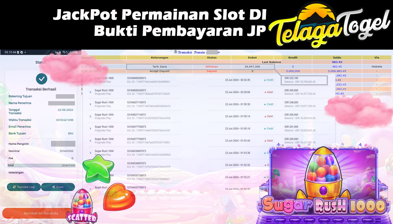 TELAGATOGEL JACKPOT SLOT GAME Sugar Rush 1000 Rp.29,947,000,- LUNAS
