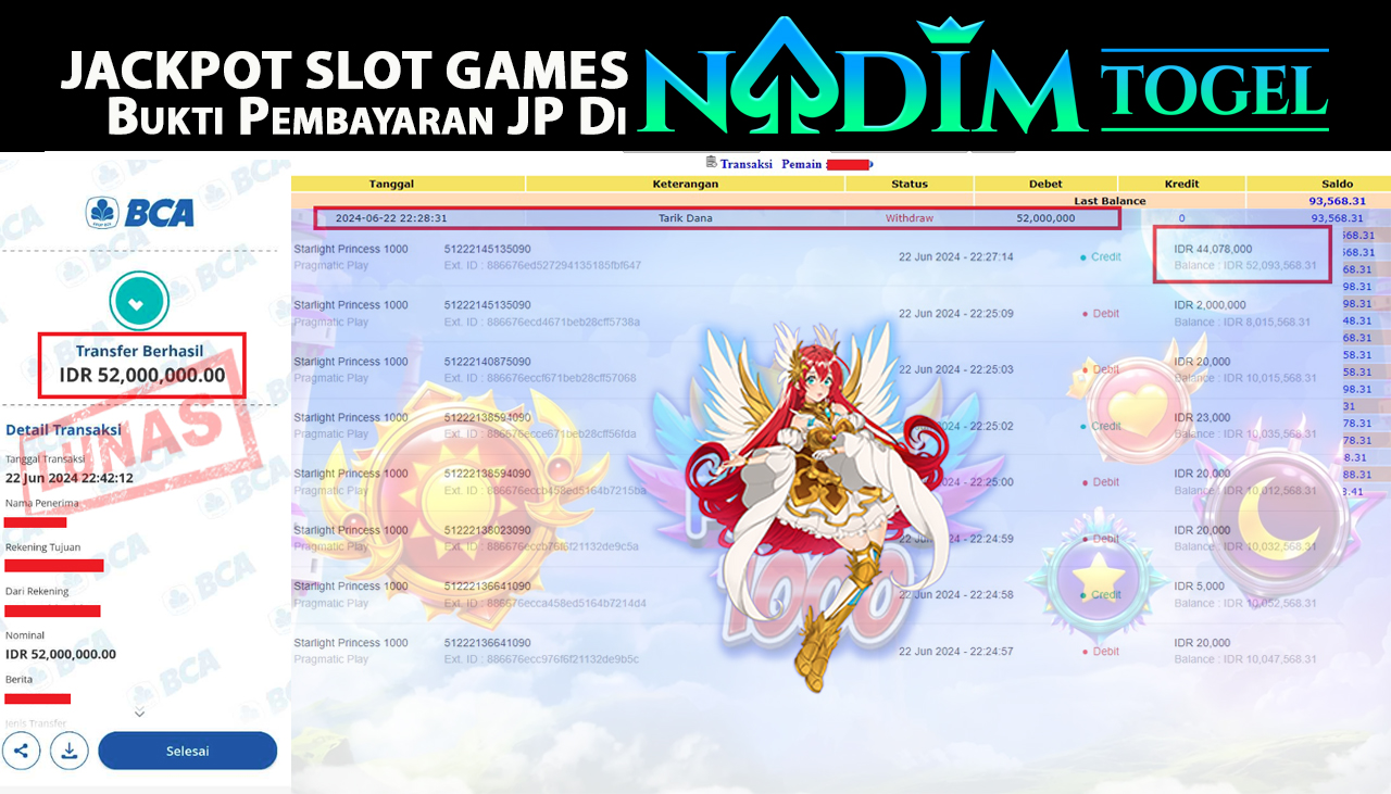 NADIMTOGEL JACKPOT SLOT Starlight Princess 1000 Rp.52,000,000- LUNAS