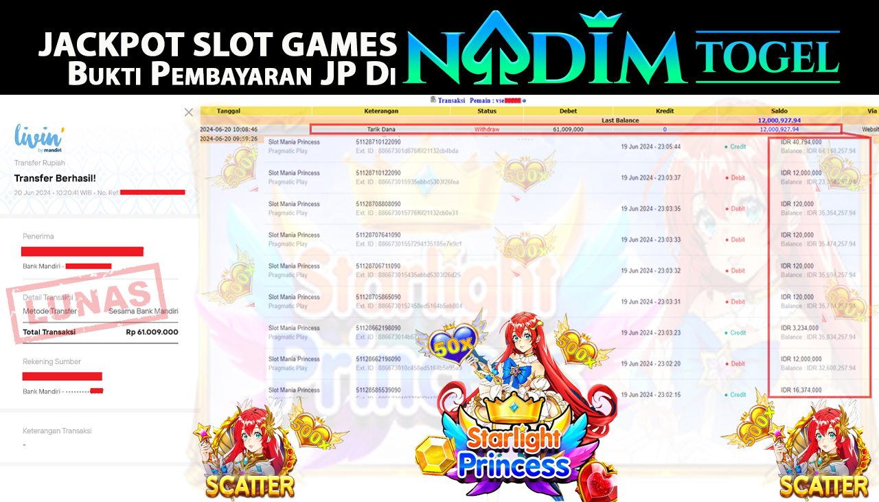 NADIMTOGEL JACKPOT SLOT Starlight Princess Rp 61,009,000,- LUNAS