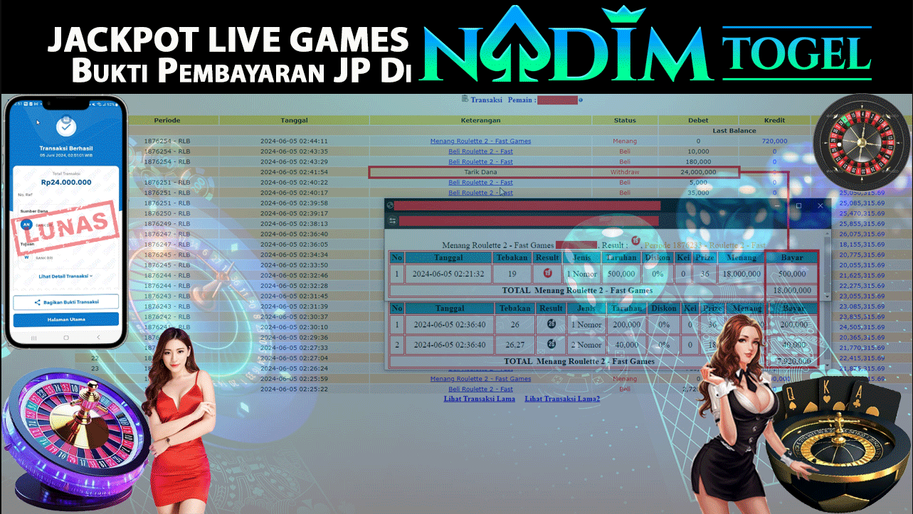 NADIMTOGEL JACKPOT LIVE GAMES ROULETTE 2 FAST Rp.24.000.000,- LUNAS