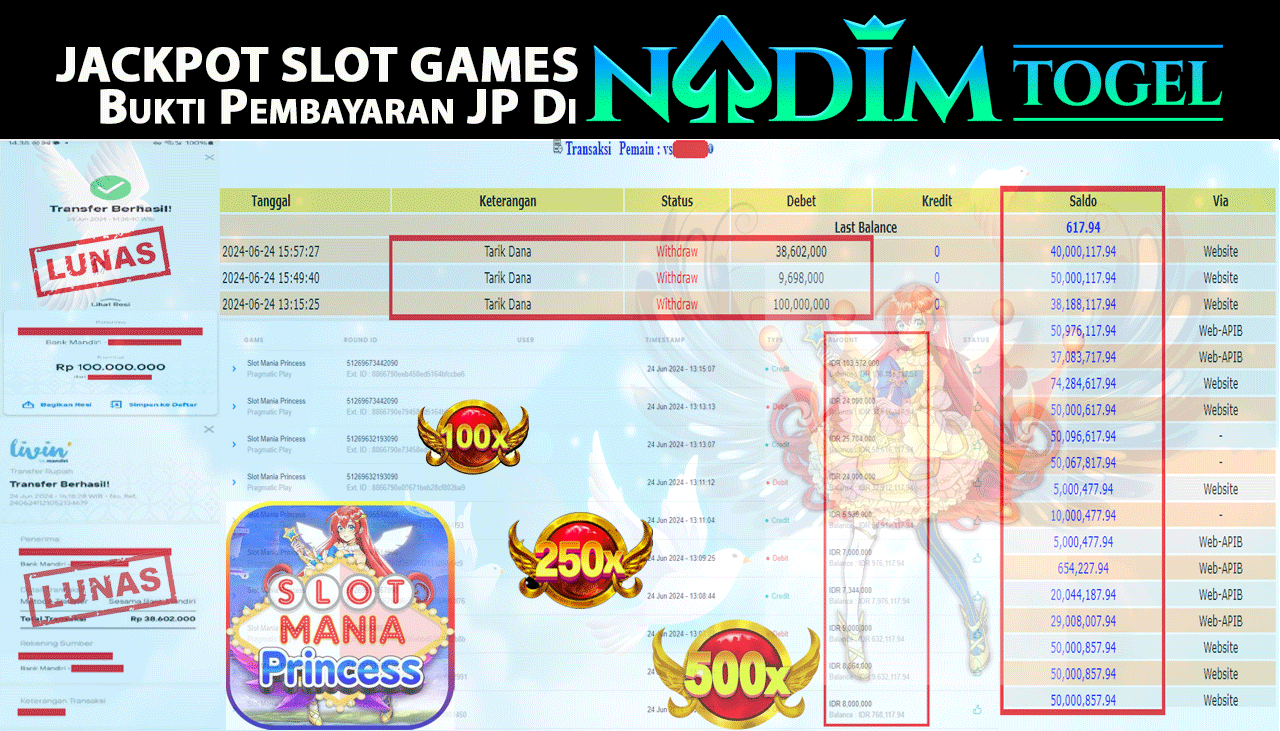 NADIMTOGEL JACKPOT SLOT MANIA PRINCESS Rp 148.300.000,- LUNAS