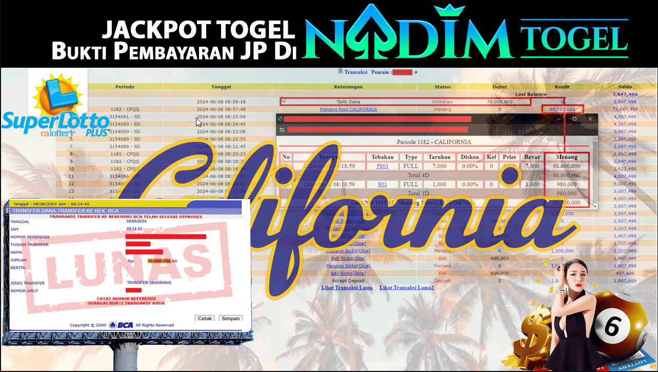 NADIMTOGEL JACKPOT TOGEL CALIFORNIA Rp 70,000,000,- LUNAS