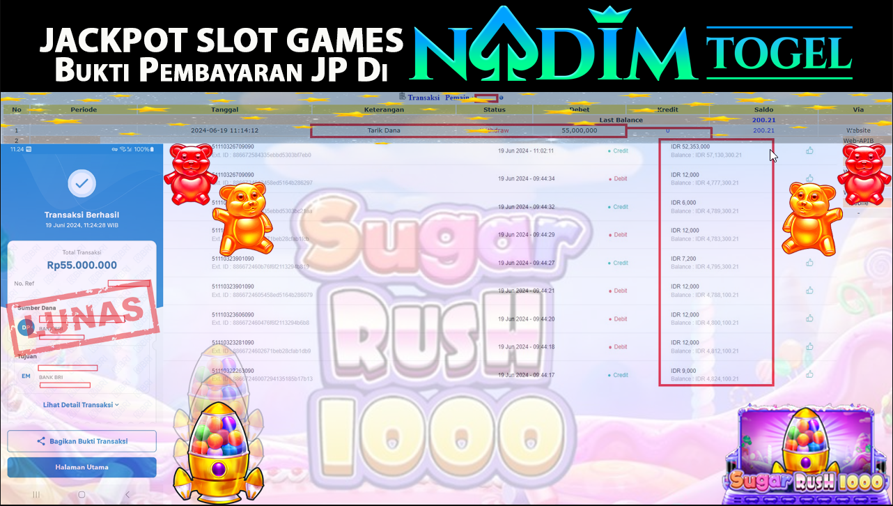 NADIMTOGEL JACKPOT SLOT SUGAR RUSH 1000 Rp 55,000,000,- LUNAS