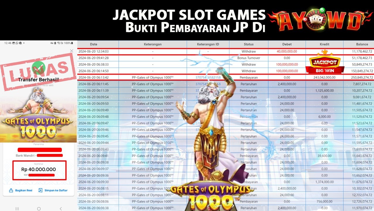 AYOWD JACKPOT SLOT GAME PP-Gates of Olympus 1000 Rp,40,000,000. LUNAS