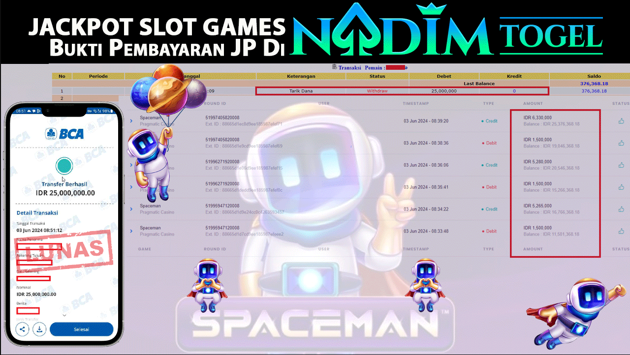 NADIMTOGEL JACKPOT SLOT SPACEMAN Rp.25.000.000,- LUNAS