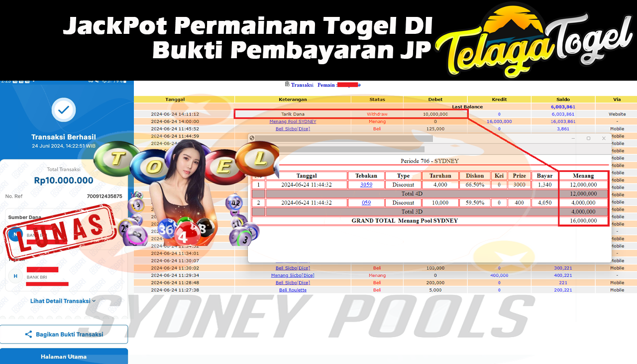 TELAGATOGEL JACKPOT TOGEL SYDNEY Rp.10,000,000,- LUNAS