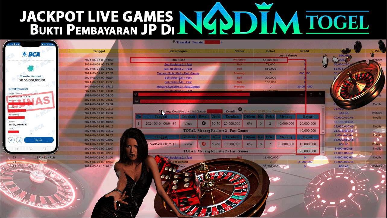 NADIMTOGEL JACKPOT LIVE GAMES ROULETTE 2 Rp.56.000.000,- LUNAS