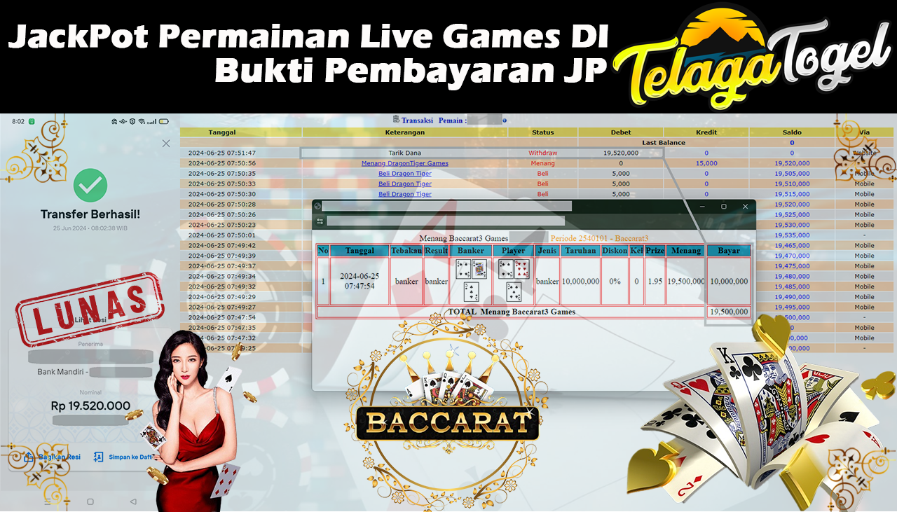 TELAGATOGEL JACKPOT LIVE GAME Baccarat 3 Games Rp,19,520,000- LUNAS