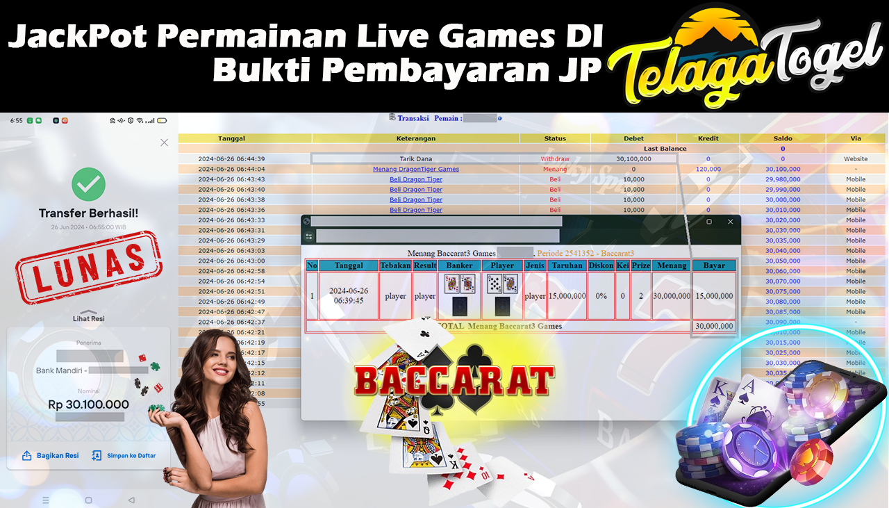 TELAGATOGEL JACKPOT LIVE GAME Baccarat 3 Games Rp,30,100,000- LUNAS