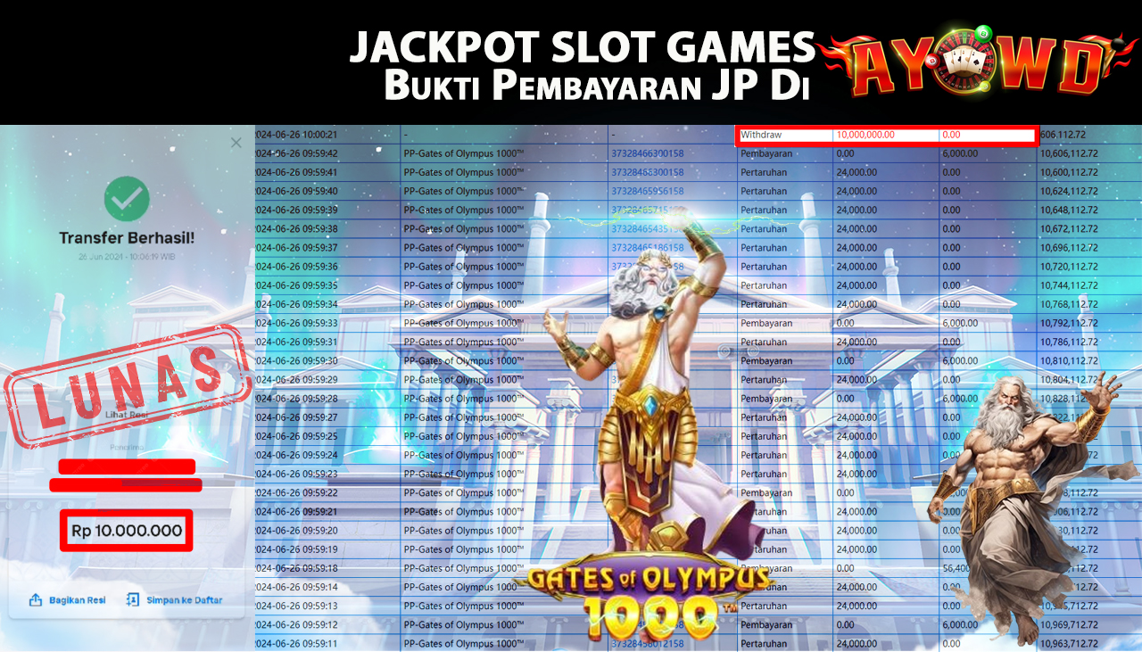 AYOWD JACKPOT SLOT GAME PP-Gates of Olympus 1000 Rp,10,000,000. LUNAS