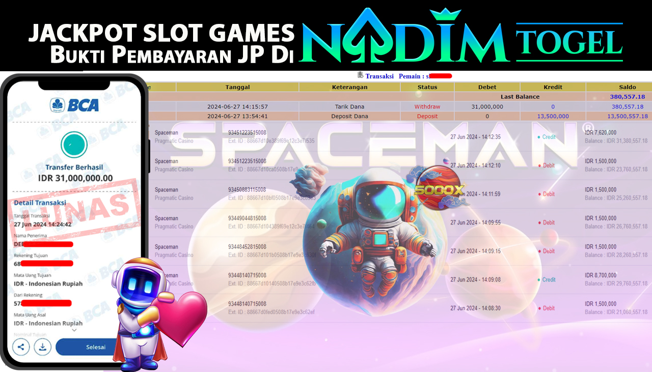 NADIMTOGEL JACKPOT PRAGMATIC PLAY - SPACEMAN Rp 31,000,000,- LUNAS